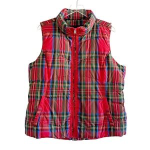 XL Lands' End Down Tartan Red Plaid Vest‎ Size 18